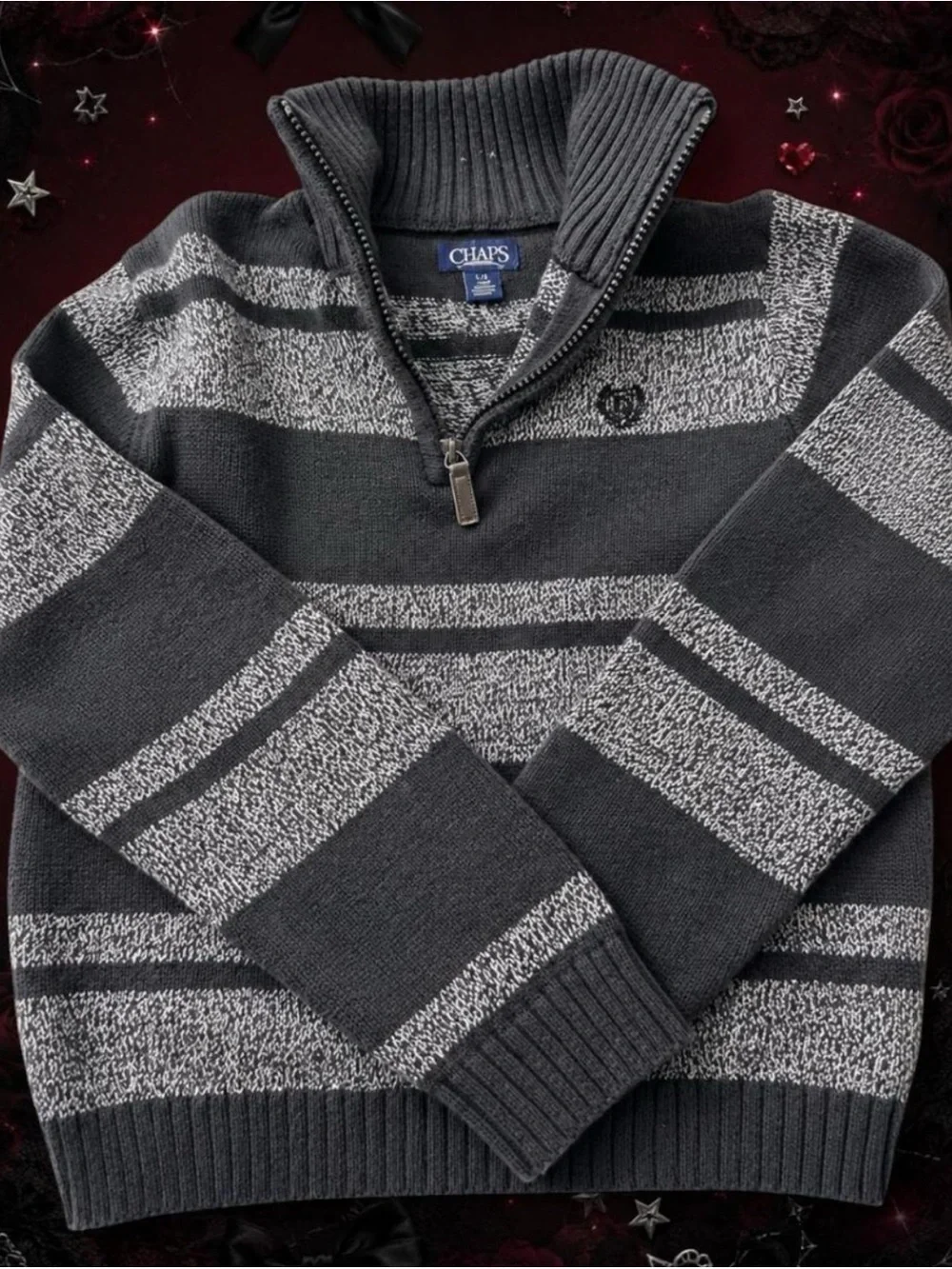 Chaps Gray Striped Knit Sweater